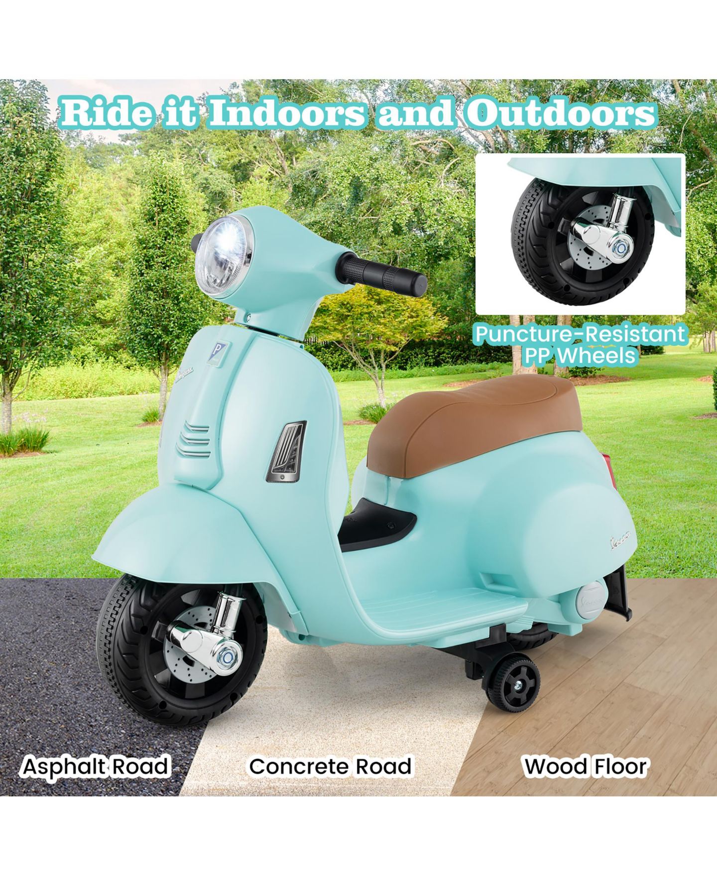 Детская игрушка Gymax Kids' Ride-On Motorcycle with 6V Battery, LED Headlights & Training Wheels, Ages 18-36 Months, цвет: Зелёный — фото 7
