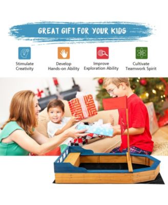 Kids' Pirate Boat Sandbox with Flag and Rudder