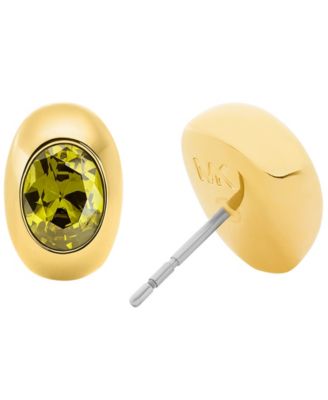 Gold-Tone Oval Stone Stud Earrings
