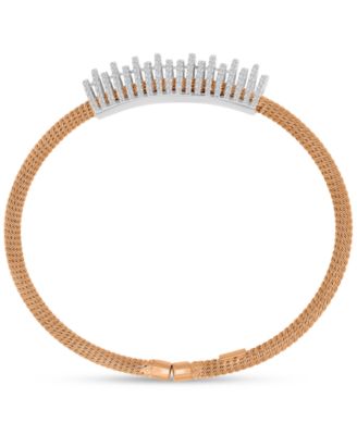 Cubic Zirconia Rondelle Woven Link Cuff Bracelet