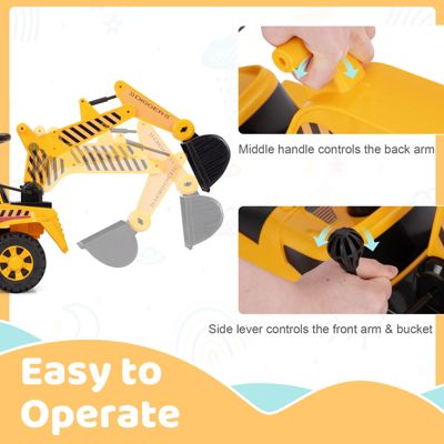 Ride on Toddler Car w/ Safety Helmet Ride on Excavator Car w/ Under-Seat Storage