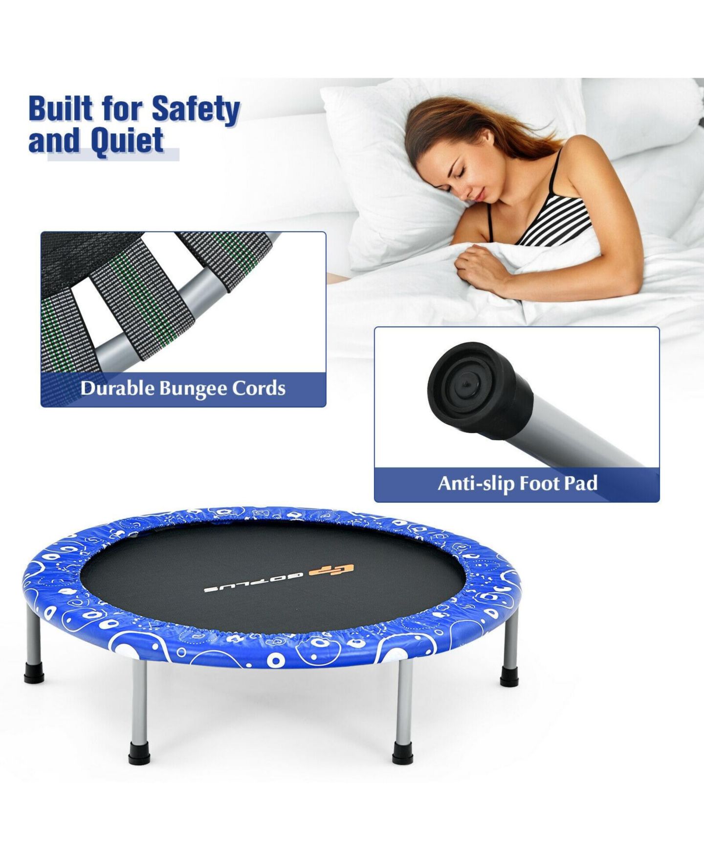 Детская игрушка Mecale 36" Mini Rebounder Foldable Trampoline with Removable Handle, 330 lbs Capacity, Ages 3-10, цвет: Синий — фото 7