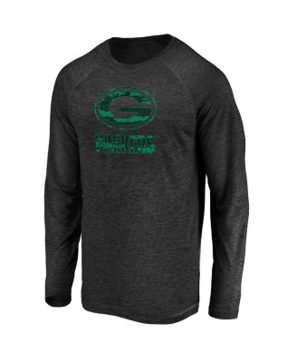 Men's Black Green Bay Packers Iconic Striated Dark Logo Raglan Long Sleeve T-Shirt