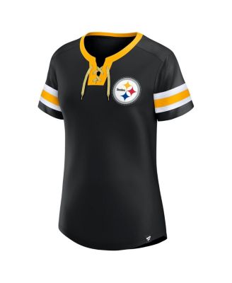 Women's Black Pittsburgh Steelers Lace-Up Bling T-Shirt