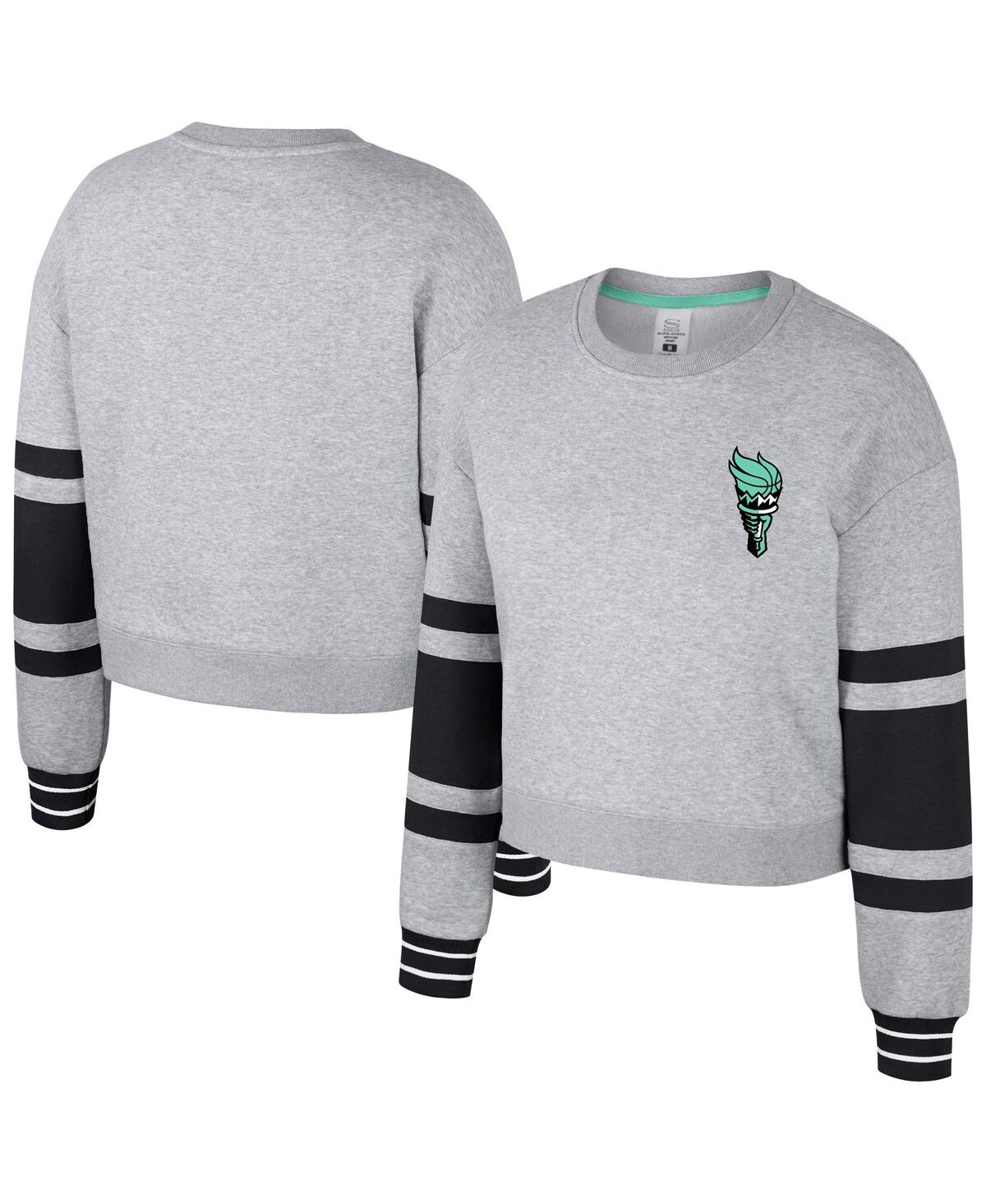 Stadium Essentials Men's And Women'sâ Heather Gray New York Liberty Cropped Pullover Sweatshirt
