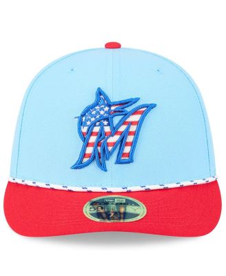 Men's Light Blue/Red Miami Marlins 2025 Fourth of July Low Profile 59FIFTY Fitted Hat
