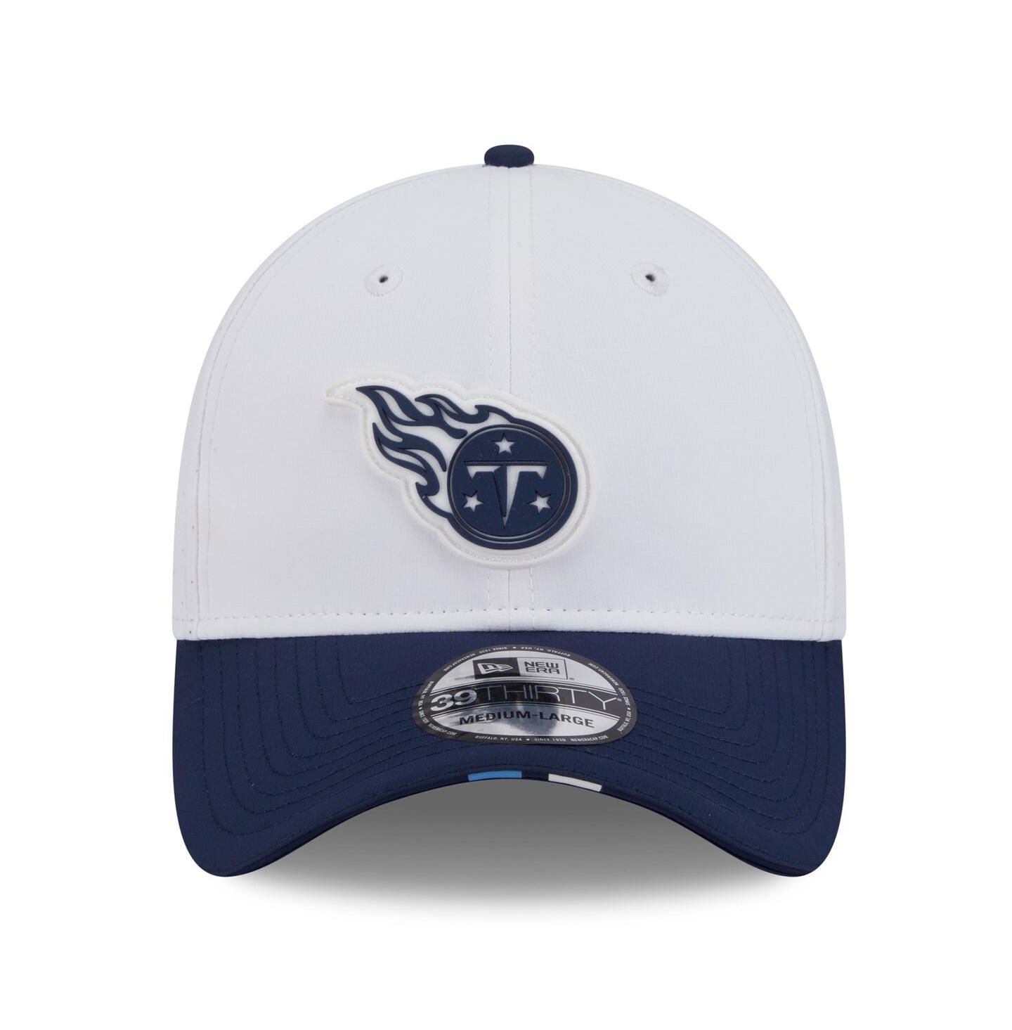 Мужская кепка New Era White/Navy Tennessee Titans 2025 NFL Training Camp 39THIRTY Flex Hat — фото 2