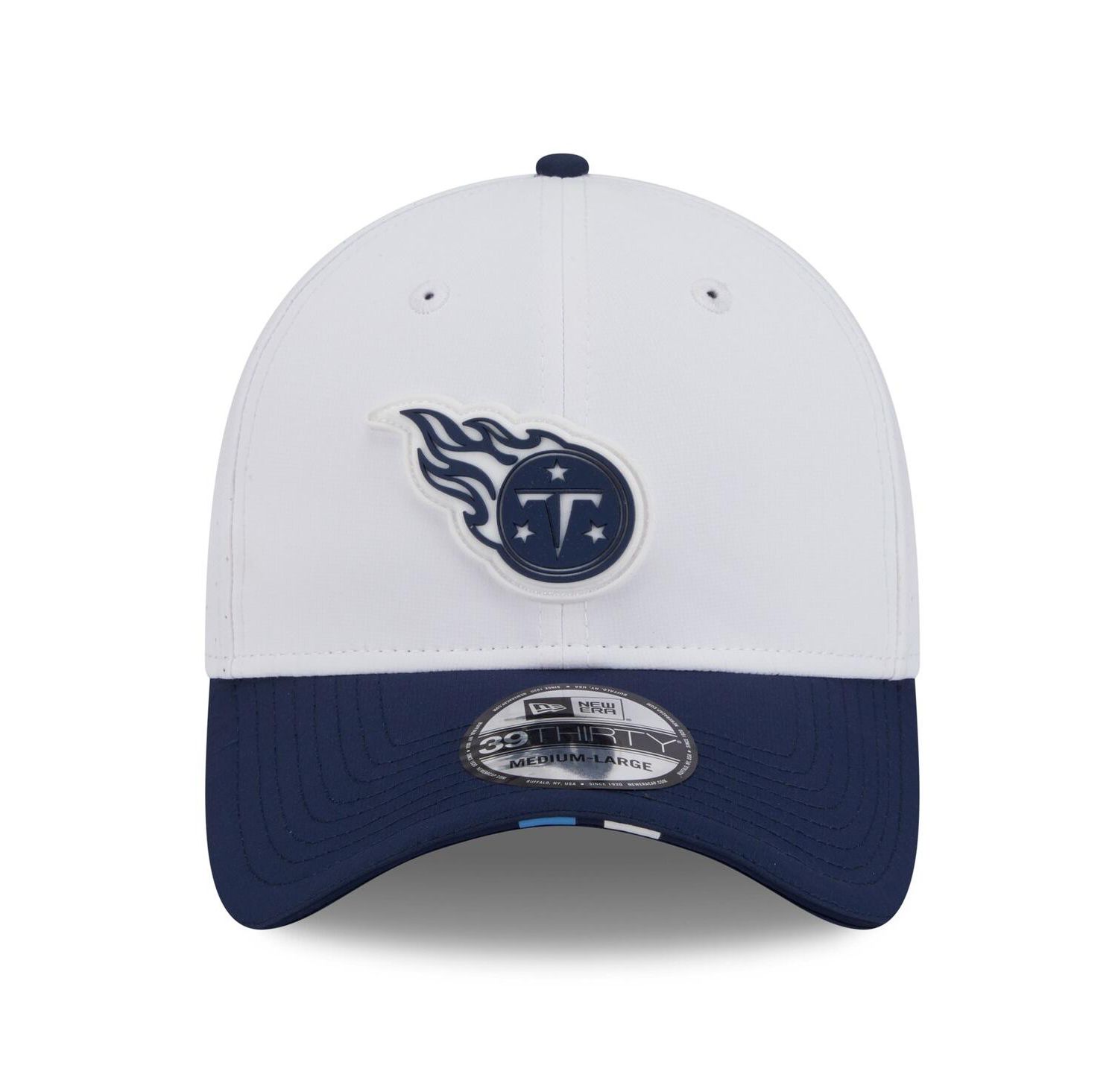 Men's White/Navy Tennessee Titans 2025 NFL Training Camp 39THIRTY Flex Hat