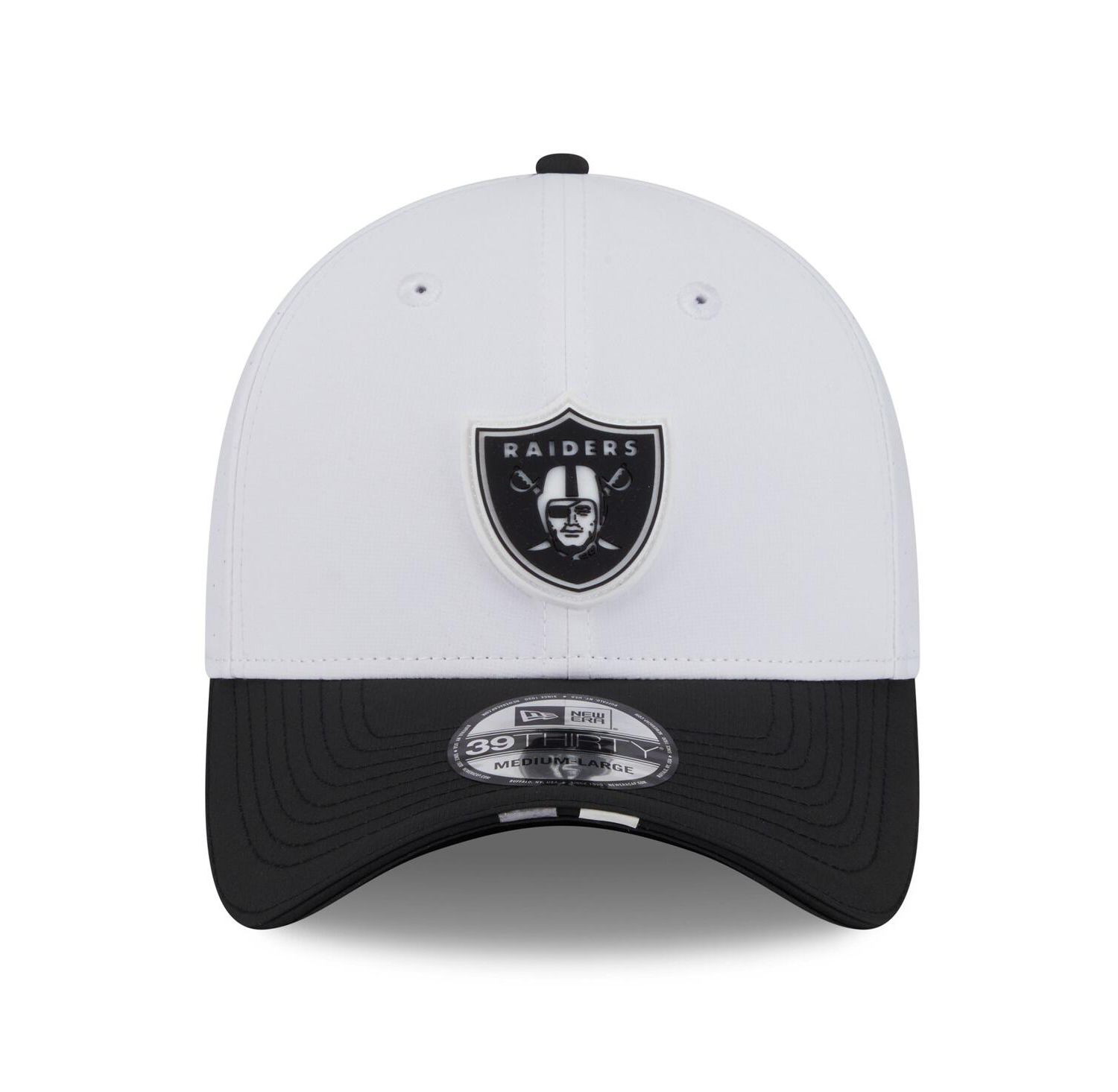 Men's White/Black Las Vegas Raiders 2025 NFL Training Camp 39THIRTY Flex Hat