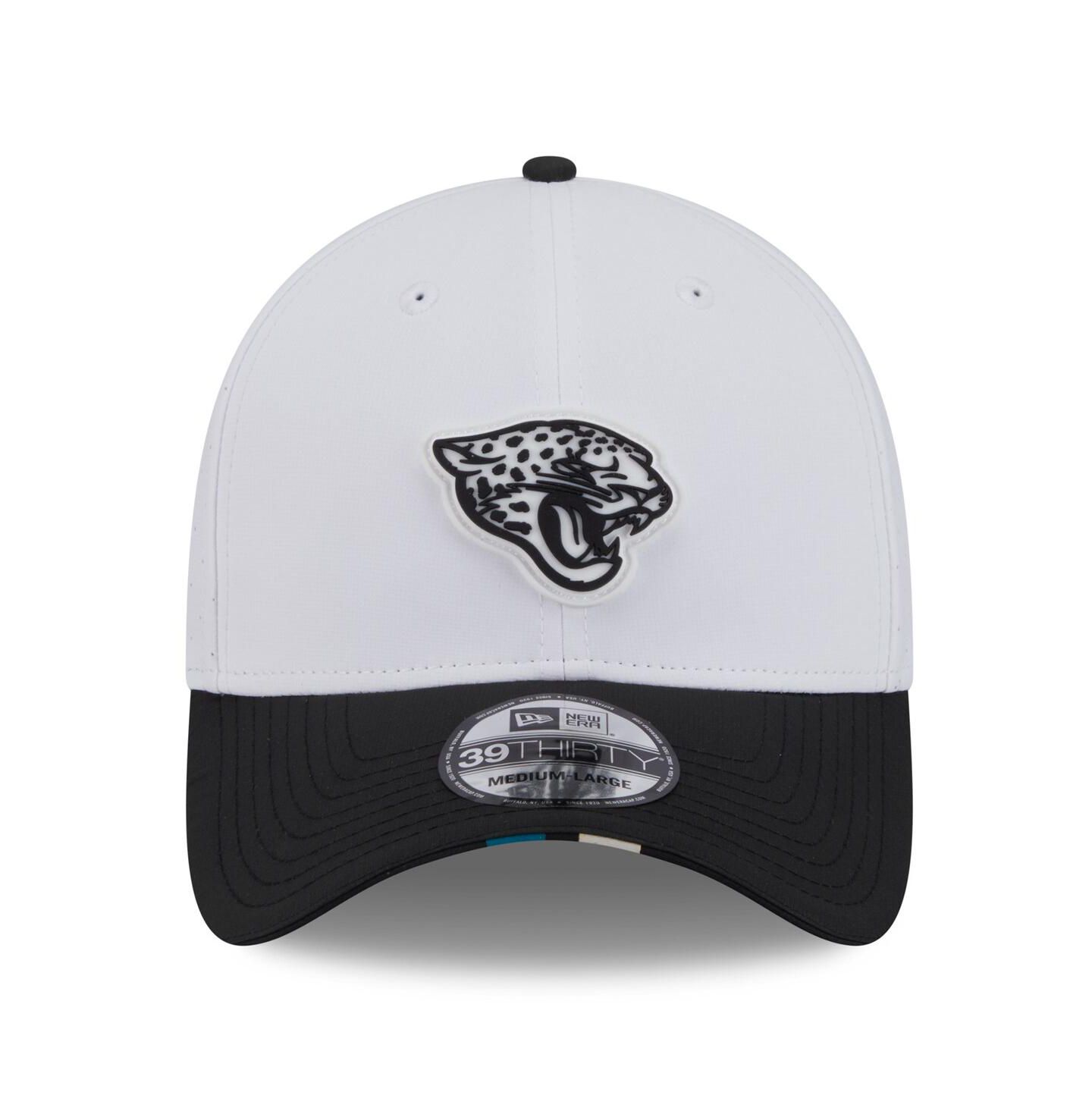 Мужская кепка New Era White/Black Jacksonville Jaguars 2025 NFL Training Camp 39THIRTY Flex Hat — фото 4