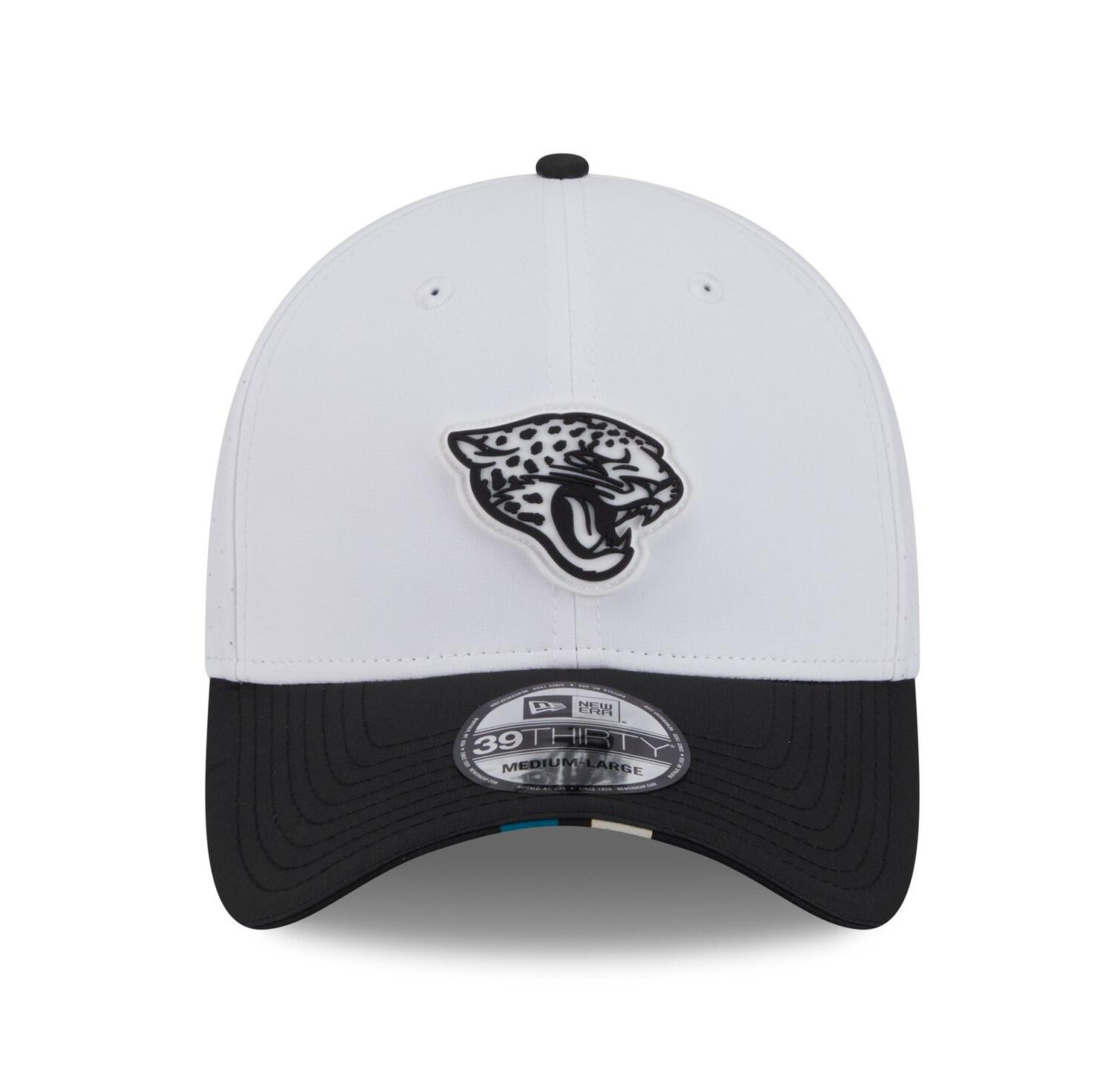 Men's White/Black Jacksonville Jaguars 2025 NFL Training Camp 39THIRTY Flex Hat