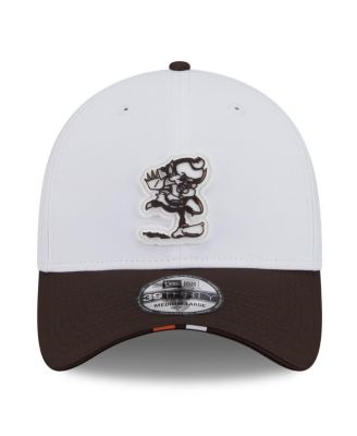 Men's White/Brown Cleveland Browns 2025 NFL Training Camp Throwback Logo 39THIRTY Flex Hat