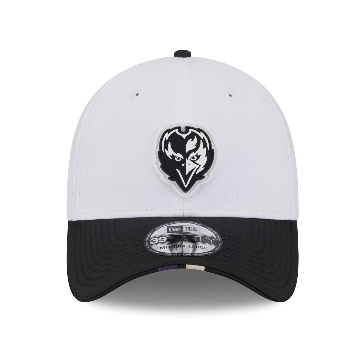 Men's White/Black Baltimore Ravens 2025 NFL Training Camp 39THIRTY Flex Hat