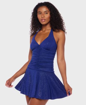 Juniors' Sleeveless Glitter Fit & Flare Dress
