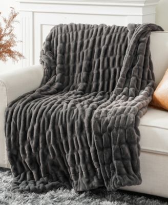 Luxurious Reversible Rabbit Faux Fur Throw, 60" x 80"
