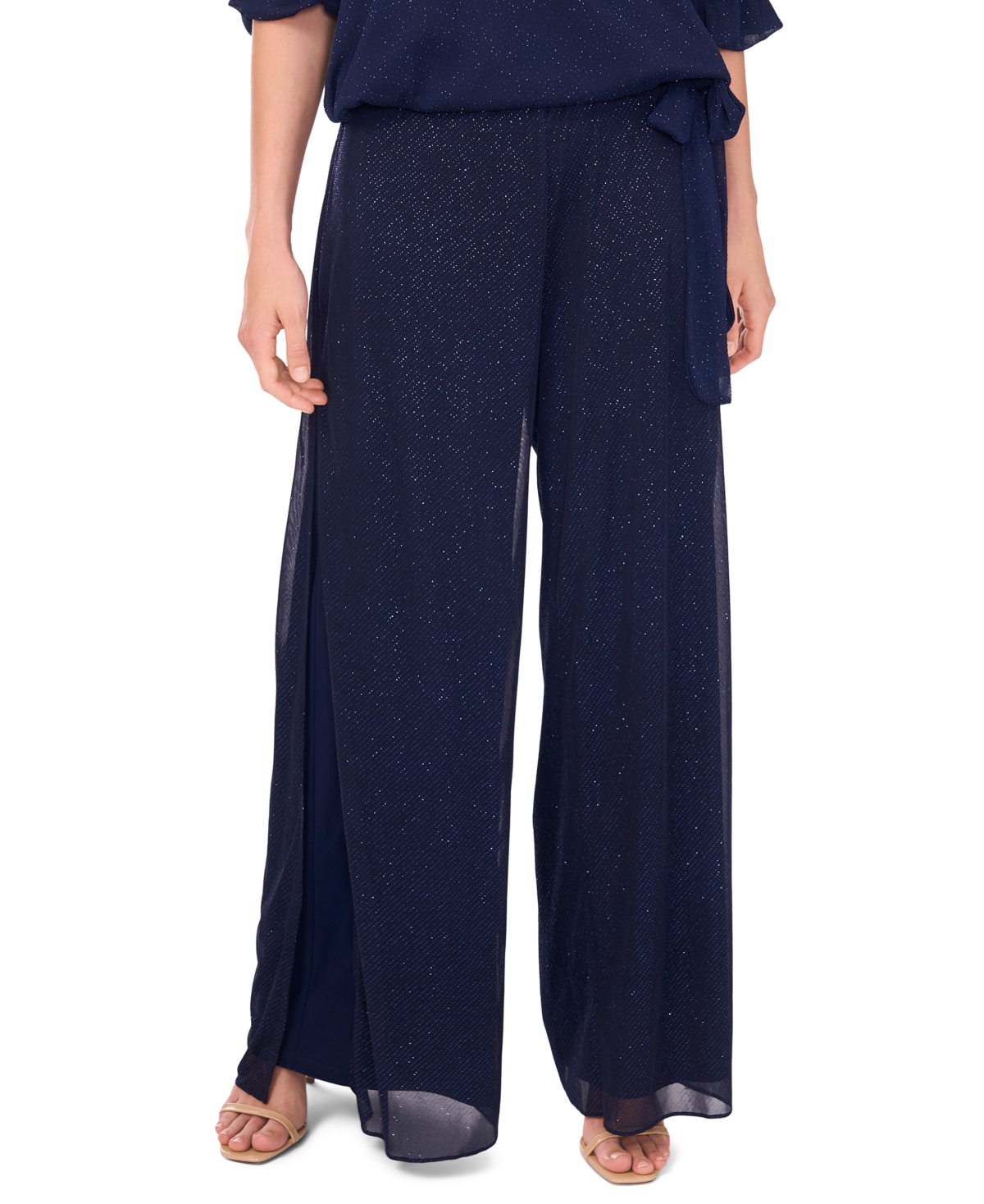 Women's Mesh Palazzo Pants - Navy