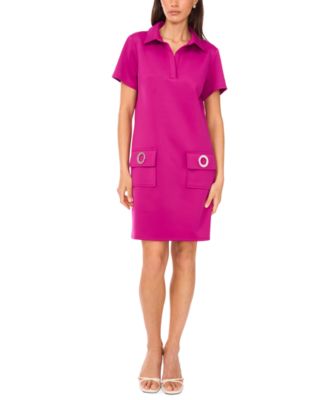 MSK - Women's Collared Scuba Short-Sleeve Shift Dress