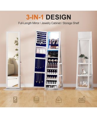 LED jewelry storage cabinet with back storage shelves and 360° rotation.