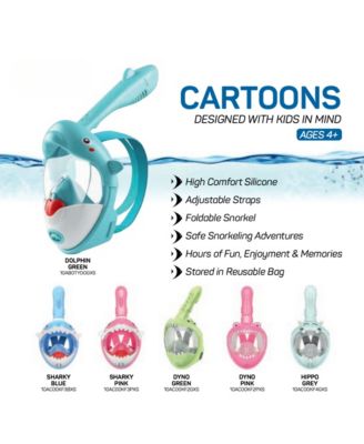 Sharky Blue Full Face Snorkel Mask – Anti-Fog, Safe Waterproof Underwater Snorkeling Mask for Kids & Teenagers