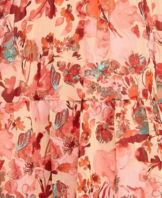 Juniors' Printed Lace-Up Front Midi Dress