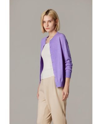Women's 100% Merino Wool Light Weight Cardigan | Ultra Soft Fine-gauge Sweaters Machine Washable