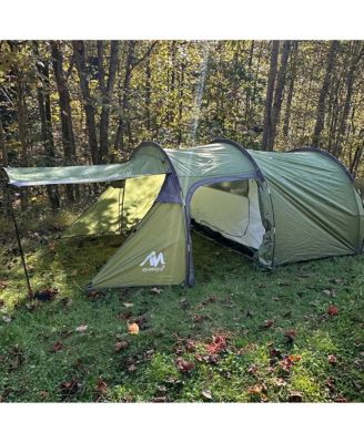 TrekPort Tunnel Camping Tent – 2–4 Person 3-Season Waterproof Shelter with Sleeping Room, Vestibule, Mesh Doors & Side Access for Camping