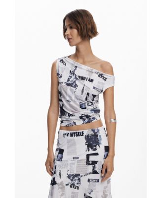 Women's Newspaper asymmetrical skirt