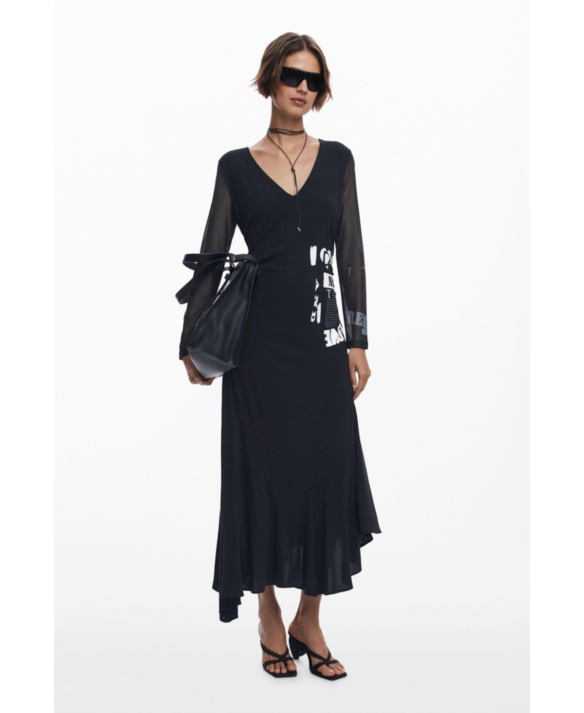 Desigual Women's Ruched Newspaper Dress In Black