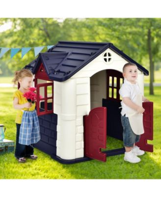 Playhouse for Kids, Outdoor Garden Games Cottage w/Working Doors & Windows