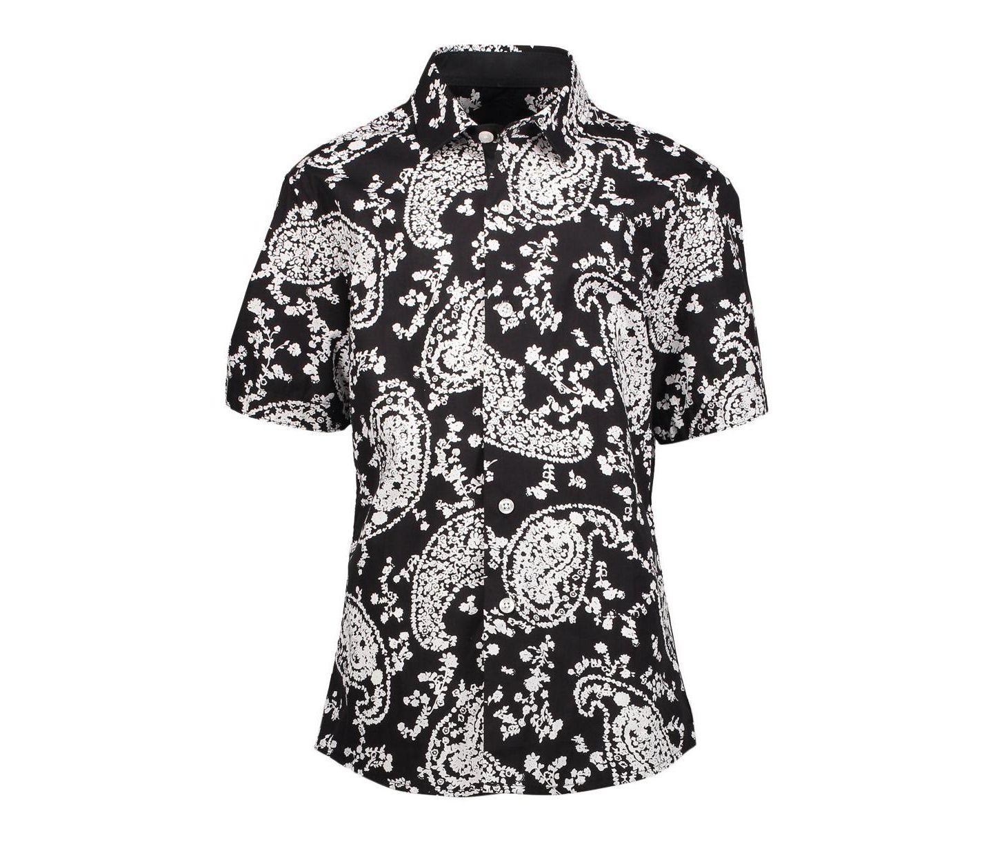 Рубашка Elie Balleh Black Paisley Short Sleeve Button Down Shirt для мальчиков, цвет: Чёрный — фото 1
