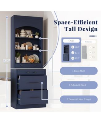 Wood Faux Marble Top Kitchen Pantry Cabinet