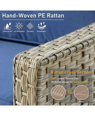 5 Piece Outdoor Rattan Patio Furniture Set with 3 Seat Sofa,Swivel Rocking Chairs,Solar Coffee Table,Wicker Sofa Set for Backyard and Porch