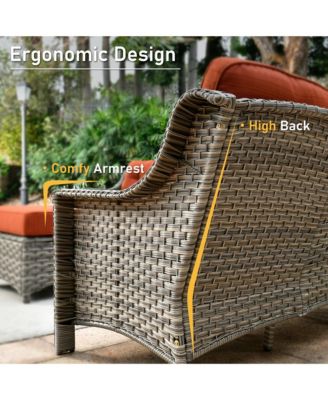 5 Piece Outdoor Rattan Patio Furniture Set with 3 Seat Sofa,Swivel Rocking Chairs,Solar Coffee Table,Wicker Sofa Set for Backyard and Porch