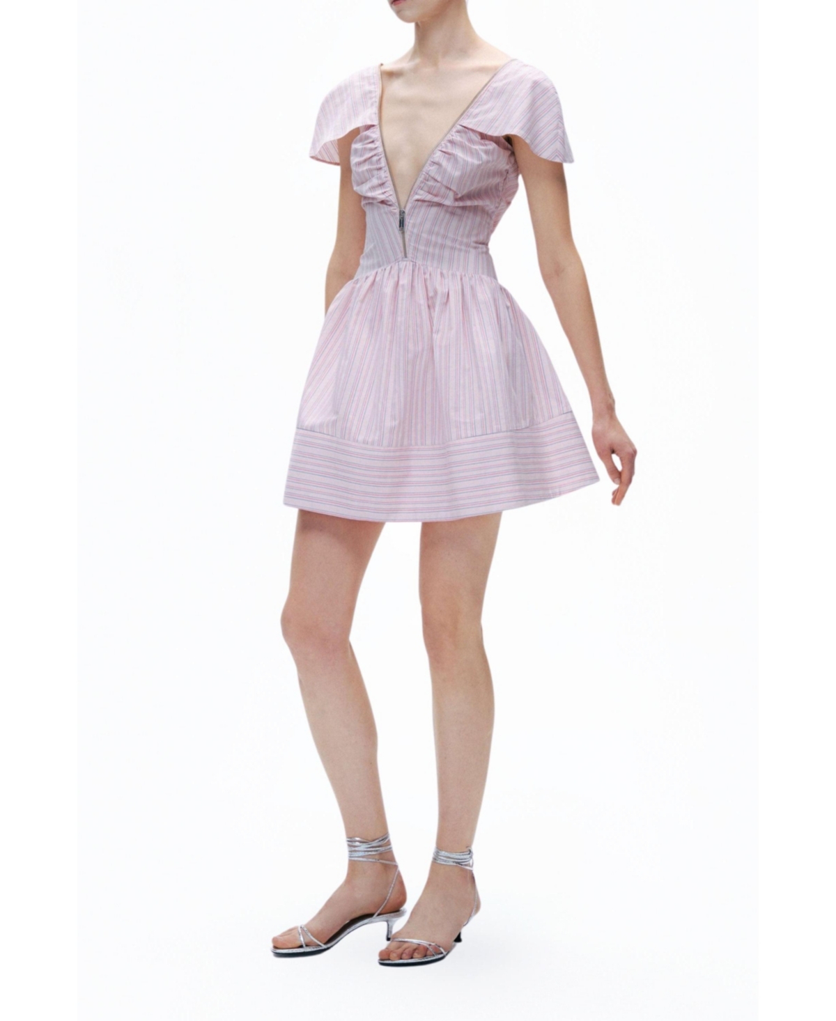 Women's Striped Mini Dress with Zipper Detail - Light/pastel pink