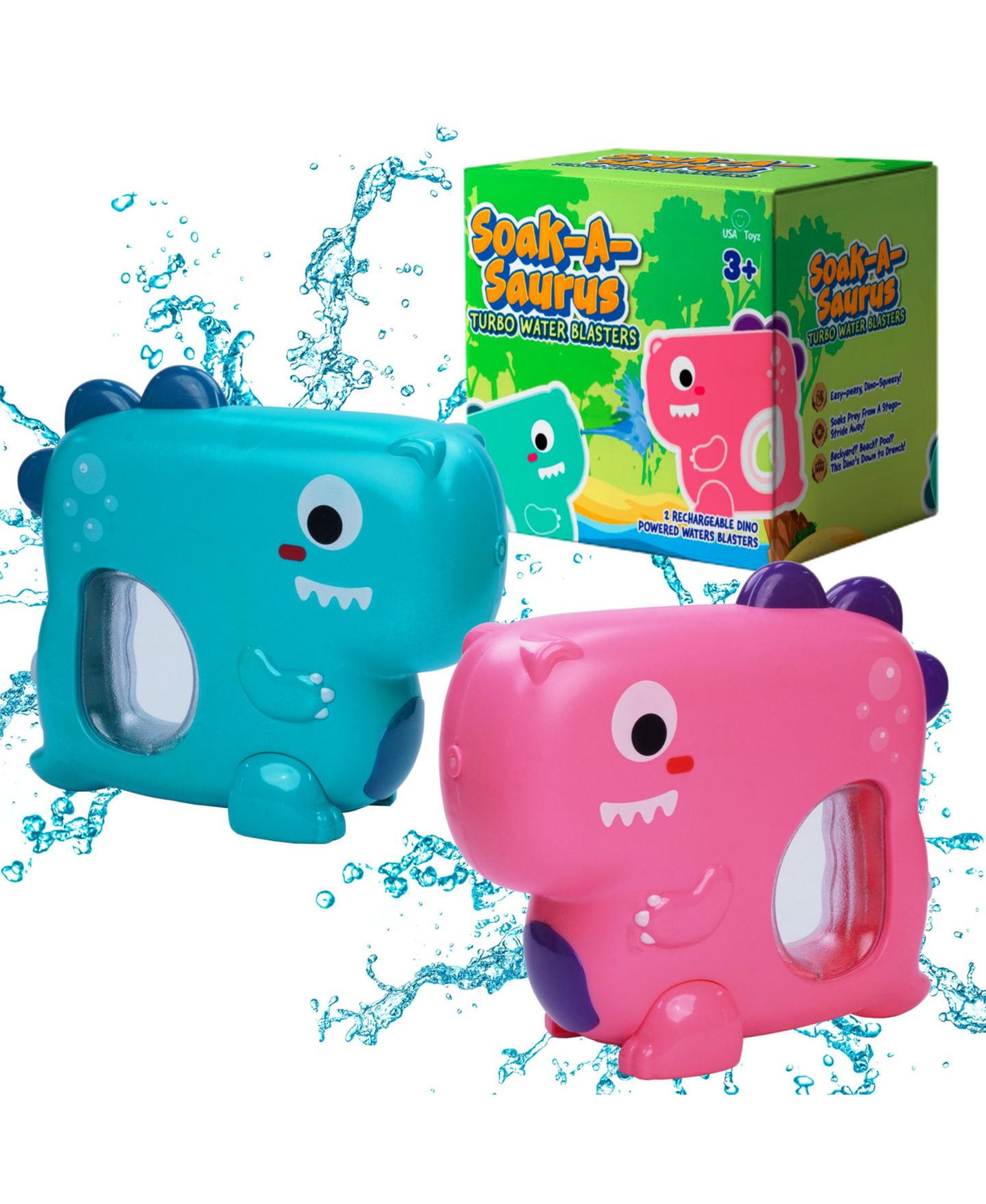 Детские игрушки USA Toyz Soak-A-Saurus T-Rex Electric Rechargeable Water Blasters, Ages 3+, 2-Pack — фото 1