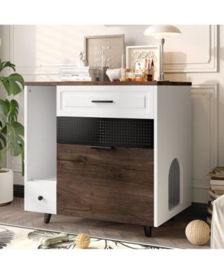32" Kitchen Cabinet Hidden with 2 Drawers and Door, Cat House End Table
