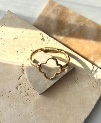 Gold Plated Hammered Clover Open Cuff Bracelet