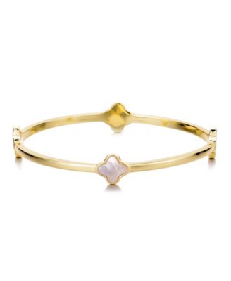 Gold Mother of Pearl Clover Bangle Bracelet