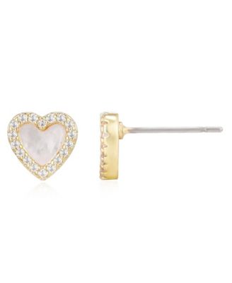Gold Mother of Pearl Mini Halo Heart Stud Earrings