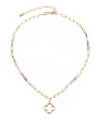Mixed Bead and Chain Clover Outline Pendant Necklace