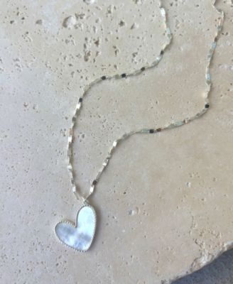 Silver Mother of Pearl Beaded Edge Heart Necklace