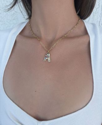 Gold Crystal Funky Initial Paperclip Chain Necklace