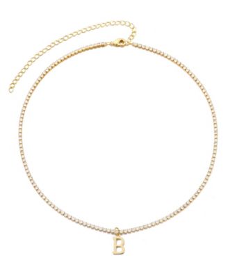 Gold Crystal Initial Charm Tennis Necklace