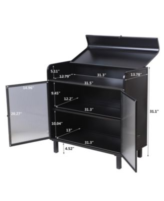 1Pc Steel, Tempered Glass Doors, Flip-Top & 2-Tier Storage Modern Sideboard Buffet