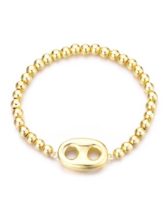 14K Gold Plated Mariner Link Stretch Bead Bracelet