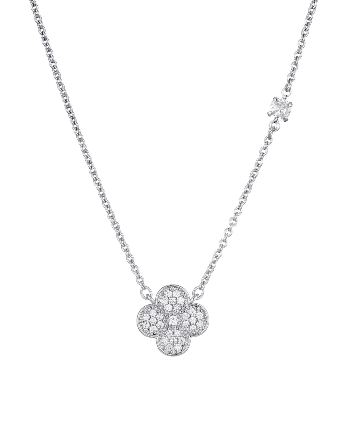 Cubic Zirconia Clover Pendant Necklace - Silver