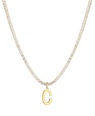 Gold Crystal Initial Charm Tennis Necklace
