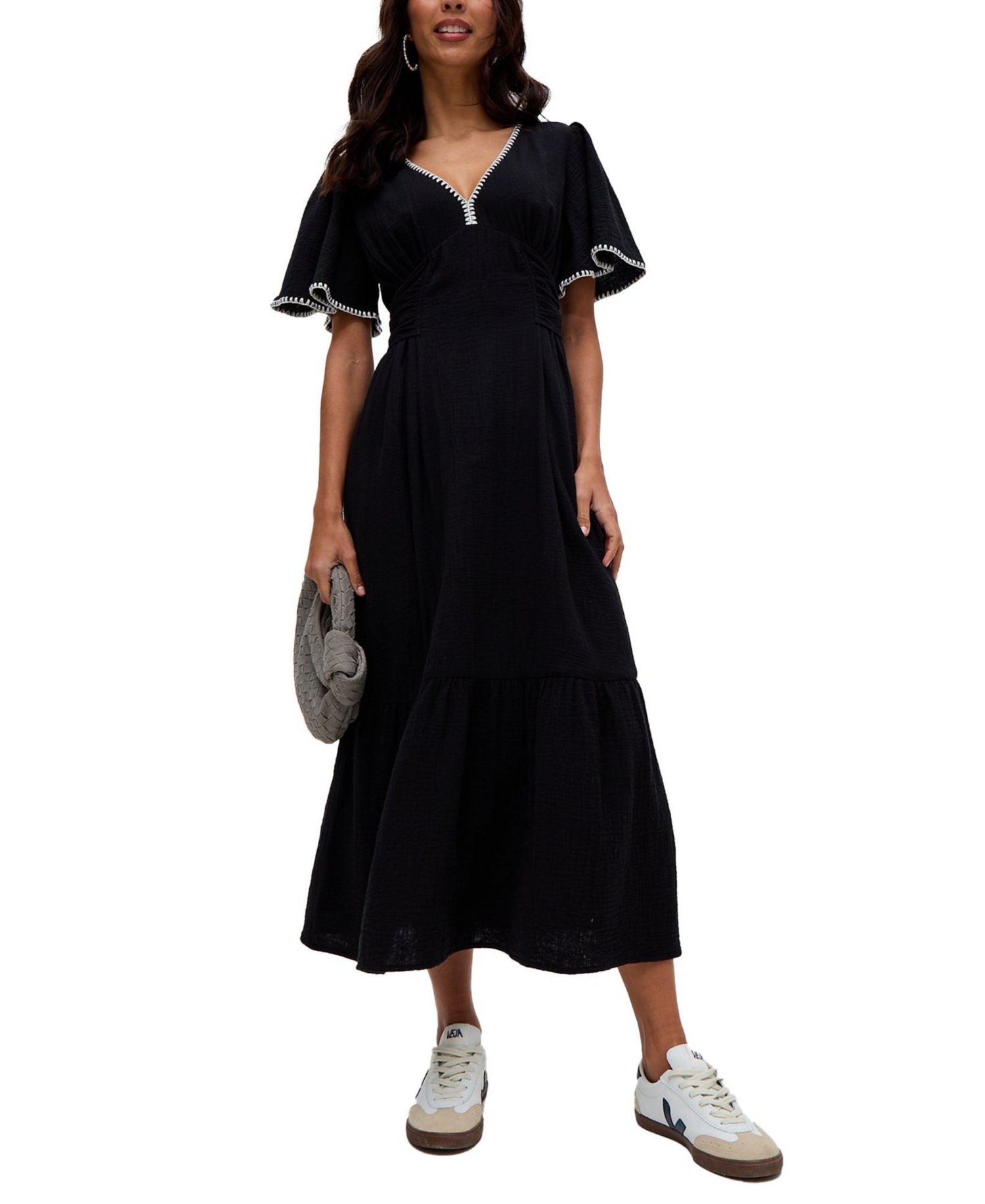 Women's Delilah V-Neck Front Tie Midi Dress