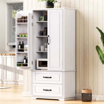 CASAINC 71" Embossed Finish Freestanding Cabinet with 2 Drawers & Multiple Shelves Pantry