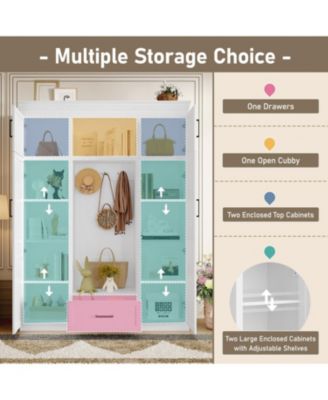 Hall Tree with Bench 3 Hooks Cabinet Drawer & Shelves